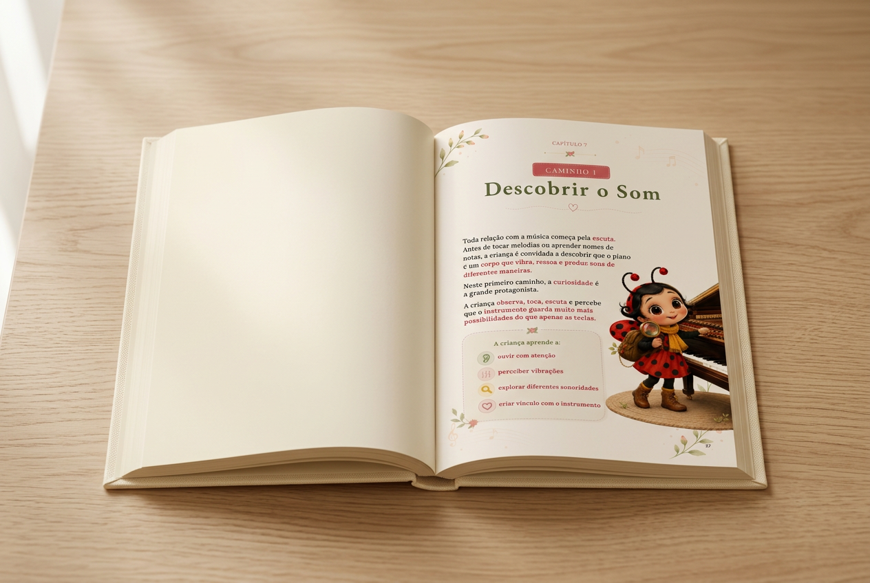 Página do e-book Piano Lúdico na Prática em um livro aberto